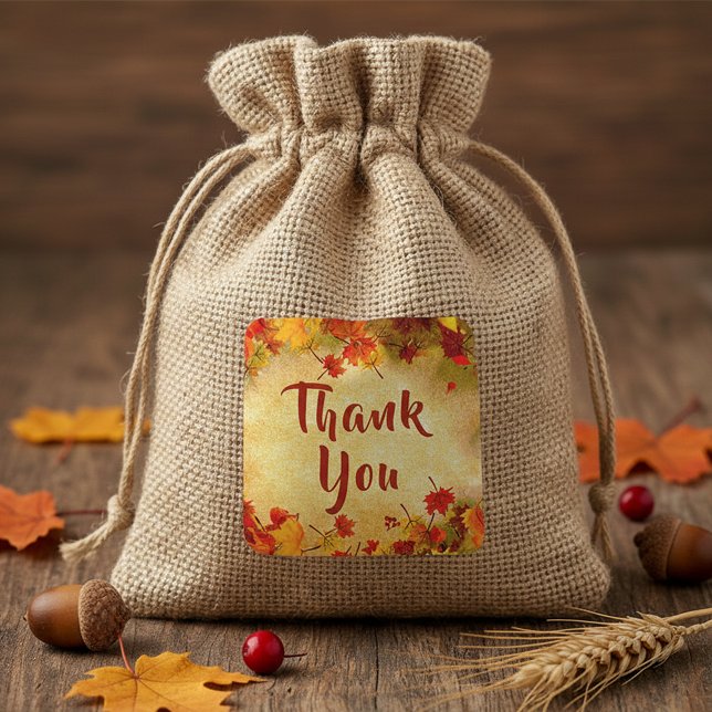 Vintage Parchment Autumn Leaves Thank You Square Sticker (Creator Uploaded)