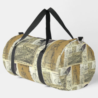 Vintage Parchment Bikes and Cyclist Advertisement Duffle Bag
