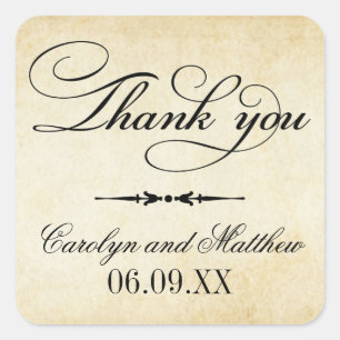 Vintage Parchment Black Monogram Thank You Square Sticker