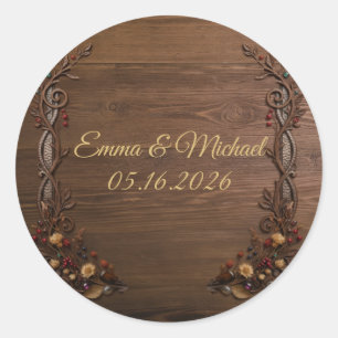 Vintage Parchment Bronze Floral Rustic Autumn Classic Round Sticker