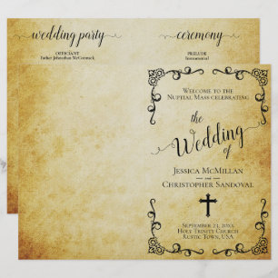 Vintage Parchment Catholic Wedding Program