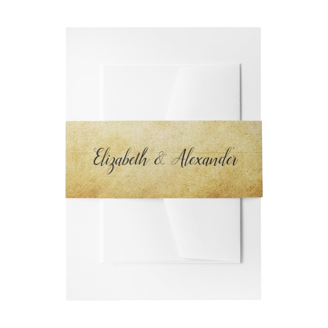 Vintage Parchment Elegant Calligraphy Wedding Invitation Belly Band (Front Example)