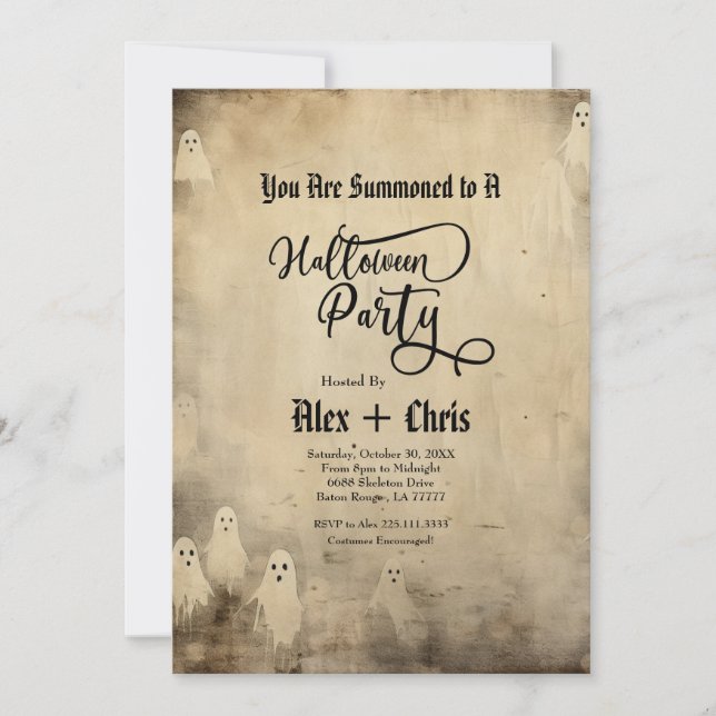 Vintage Parchment Gothic Ghost Halloween Party Invitation (Front)