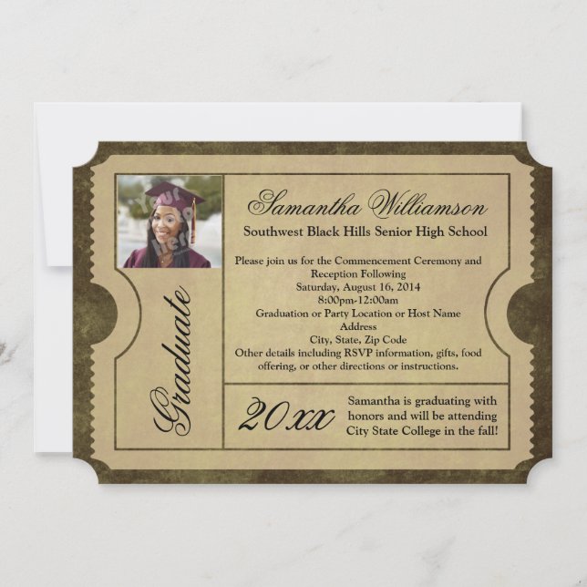 Vintage Parchment Graduation Ticket Invitations (Front)