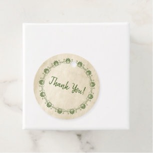 Vintage Parchment Green Fancy Border Thank You Favour Tags
