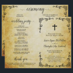 Vintage Parchment Holy Matrimony Wedding Program<br><div class="desc">This wedding program is simple yet beautiful. Designed for a Catholic ceremony it features a vintage design with a faux parchment background, lacy scrip calligraphy, a crucifix or cross, and elegant scrolls in the corners. The inside has extended space for all of the details on the ceremony, while the back...</div>