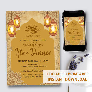 Vintage Parchment Iftar Invitation with Gold Arch