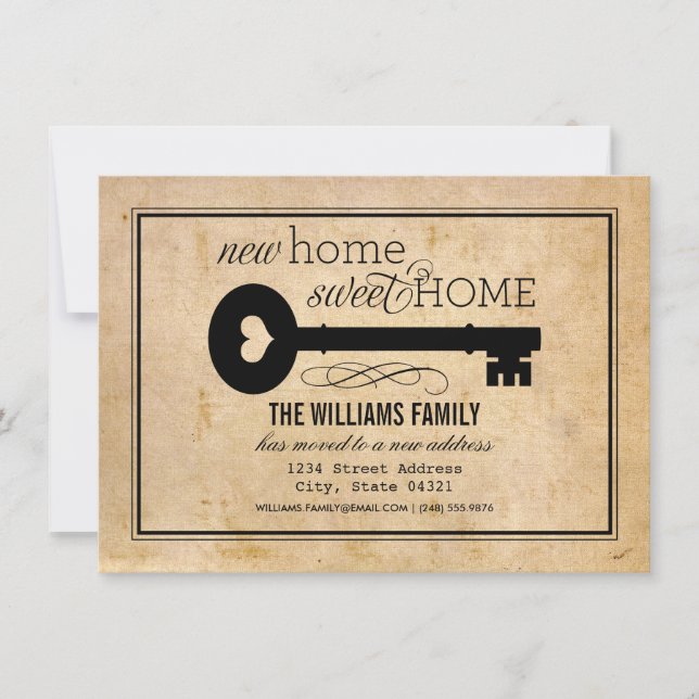 Vintage Parchment Key New Home Announcement (Front)