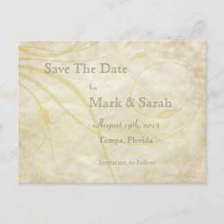 Vintage Parchment Leafy Flourish Save The Date Announcement Postcard