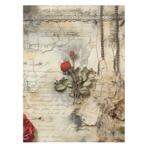 Vintage Parchment Love Letter with Flowers (10) Tablecloth