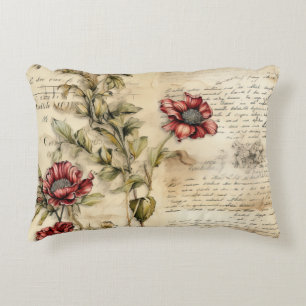Vintage Parchment Love Letter with Flowers (1) Decorative Cushion