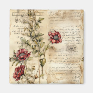 Vintage Parchment Love Letter with Flowers (1) Magnet