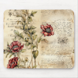 Vintage Parchment Love Letter with Flowers (1) Mouse Pad