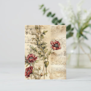 Vintage Parchment Love Letter with Flowers (1) Postcard