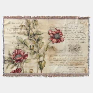 Vintage Parchment Love Letter with Flowers (1) Throw Blanket