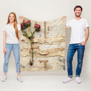 Vintage Parchment Love Letter with Flowers (2) Fleece Blanket