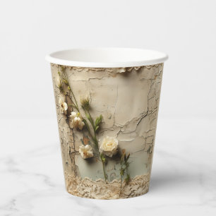 Vintage Parchment Love Letter with Flowers (3) Paper Cups