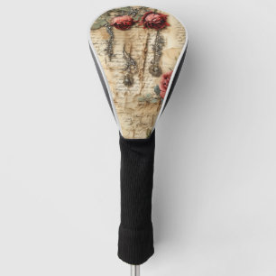 Vintage Parchment Love Letter with Flowers (4) Golf Head Cover