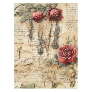 Vintage Parchment Love Letter with Flowers (4) Tablecloth