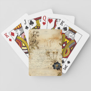 Vintage Parchment Love Letter with Flowers (5) Playing Cards