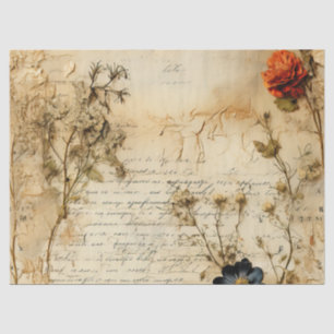 Vintage Parchment Love Letter with Flowers (5) Tissue Paper