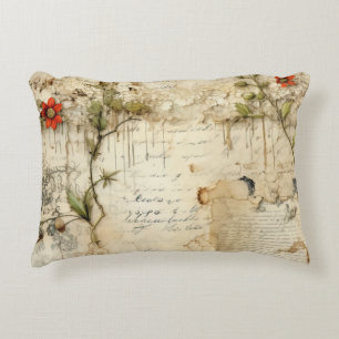 Vintage Parchment Love Letter with Flowers (6) Decorative Cushion