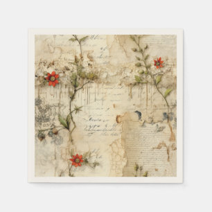 Vintage Parchment Love Letter with Flowers (6) Napkin