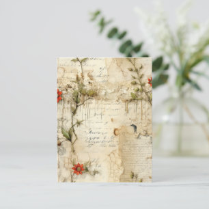 Vintage Parchment Love Letter with Flowers (6) Postcard