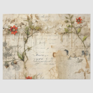Vintage Parchment Love Letter with Flowers (6) Tissue Paper