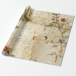 Vintage Parchment Love Letter with Flowers (6) Wrapping Paper