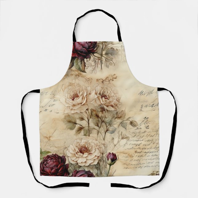 Vintage Parchment Love Letter with Flowers (7) Apron (Front)