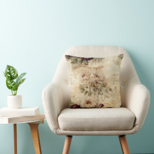 Vintage Parchment Love Letter with Flowers (7) Cushion