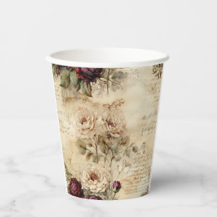 Vintage Parchment Love Letter with Flowers (7) Paper Cups