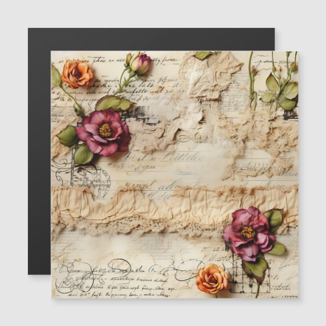 Vintage Parchment Love Letter with Flowers (8) (Front/Back)