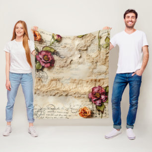 Vintage Parchment Love Letter with Flowers (8) Fleece Blanket
