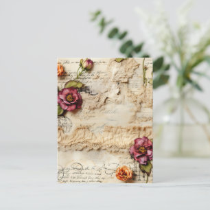 Vintage Parchment Love Letter with Flowers (8) Postcard