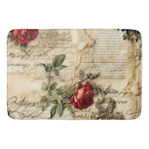 Vintage Parchment Love Letter with Flowers Bath Mat