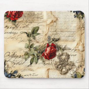 Vintage Parchment Love Letter with Flowers Mouse Pad