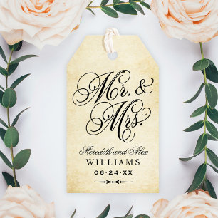 Vintage Parchment Mr and Mrs Script Favour Gift Tags