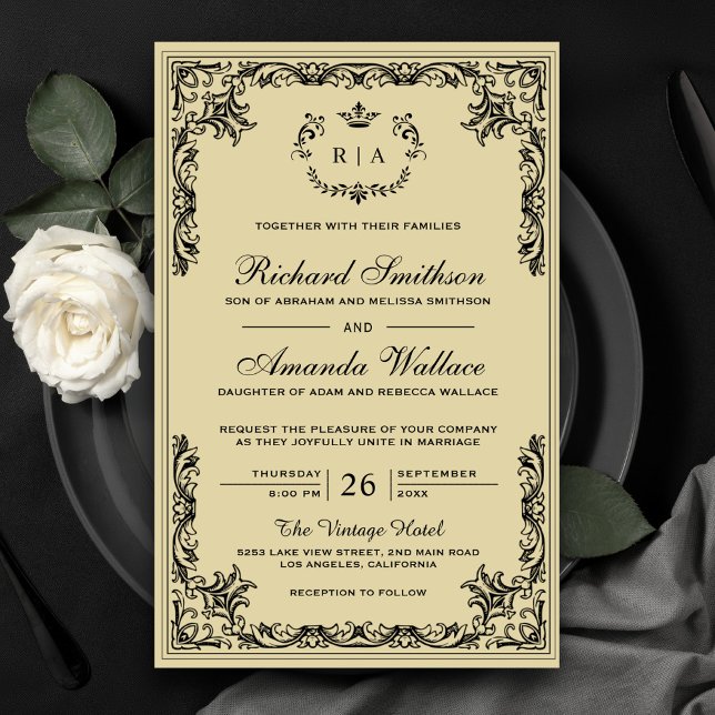 Vintage Parchment Ornate Budget Wedding Invitation (Creator Uploaded)