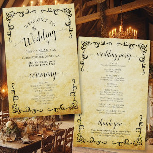 Vintage Parchment & Scrolls Budget Wedding Program