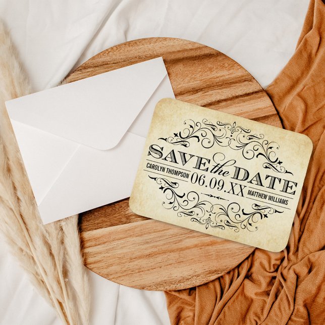 Vintage Parchment Scrollwork Save Date Magnet (Creator Uploaded)
