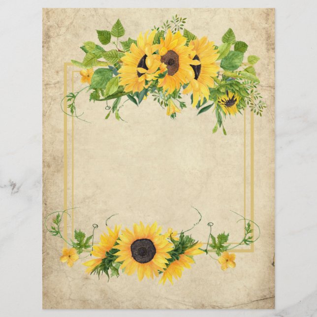 Vintage Parchment Sunflower Frame Scrapbook Paper (Front)