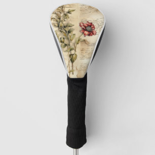 Vintage Parchment with Elegant Floral Decoupage Golf Head Cover