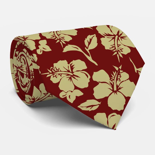 Vintage Pareau Hawaiian Hibiscus Two-sided Printed Tie (Rolled)