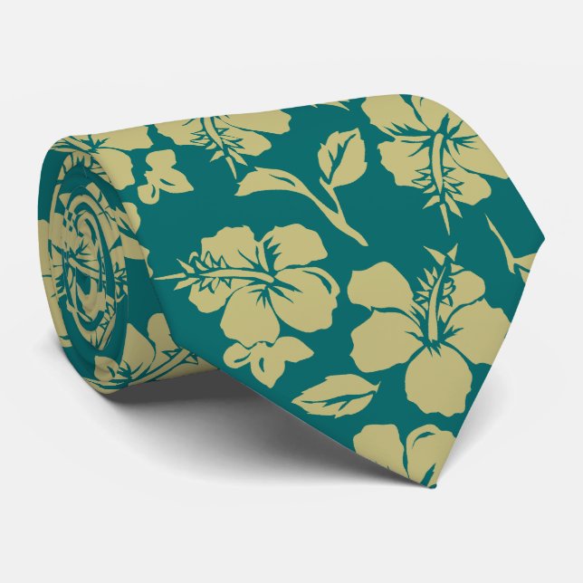 Vintage Pareau Hawaiian Hibiscus Two-sided Printed Tie (Rolled)