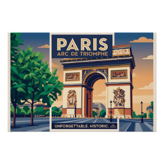 Vintage Paris Arc de Triomphe Travel Poster