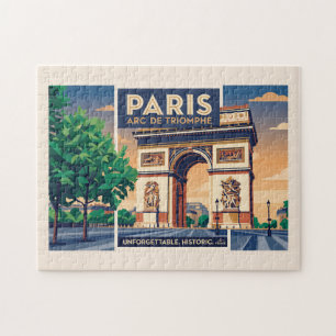 Vintage Paris Arc de Triomphe Travel Poster Jigsaw Puzzle