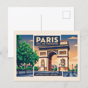 Vintage Paris Arc de Triomphe Travel Poster Postcard