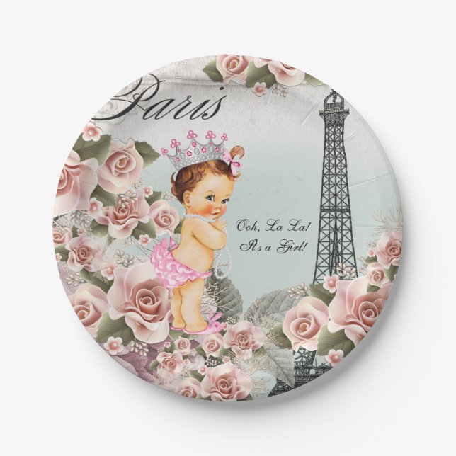 Vintage Paris Baby Shower Paper Plate (Front)